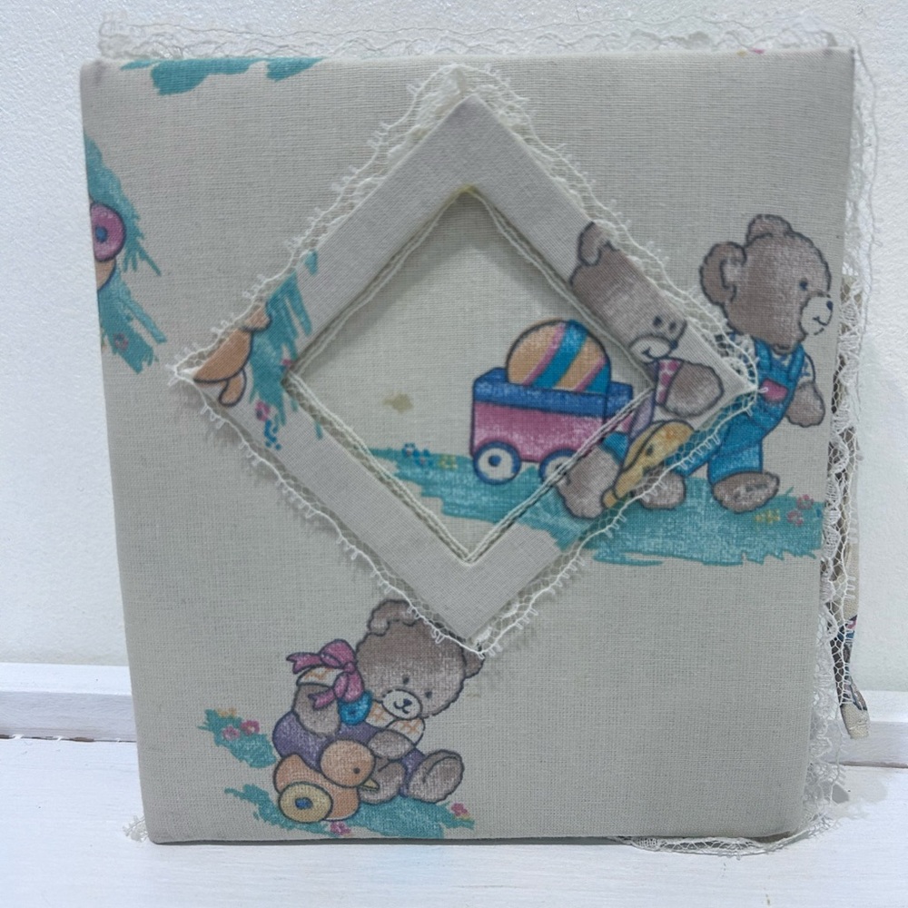 Vintage Unisex Baby Photo Diary‎ Album Fabric Lace Bear Print Fabric Photo Frame